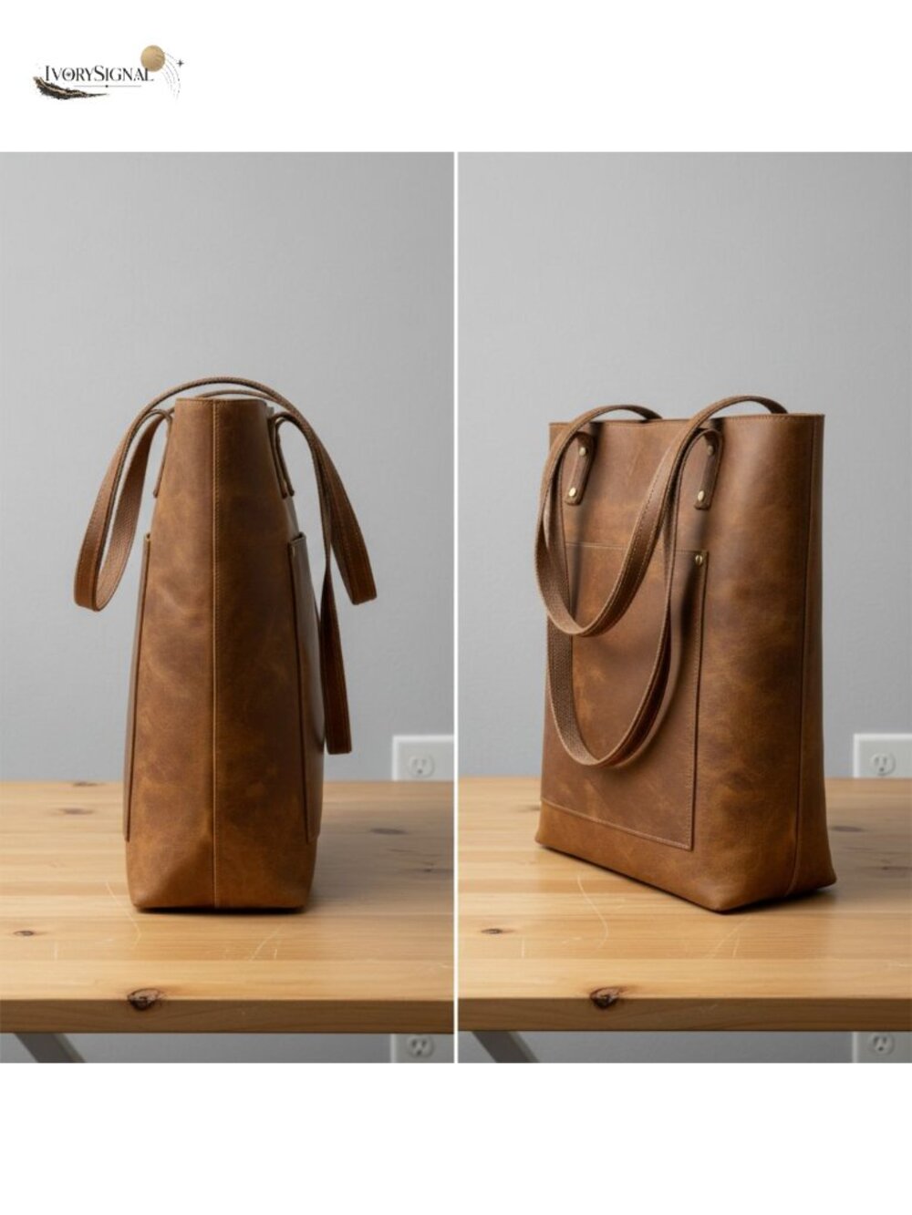 Vintage Leather Tote Bag with Padded Laptop Compartment, Work & Travel Satchel,
